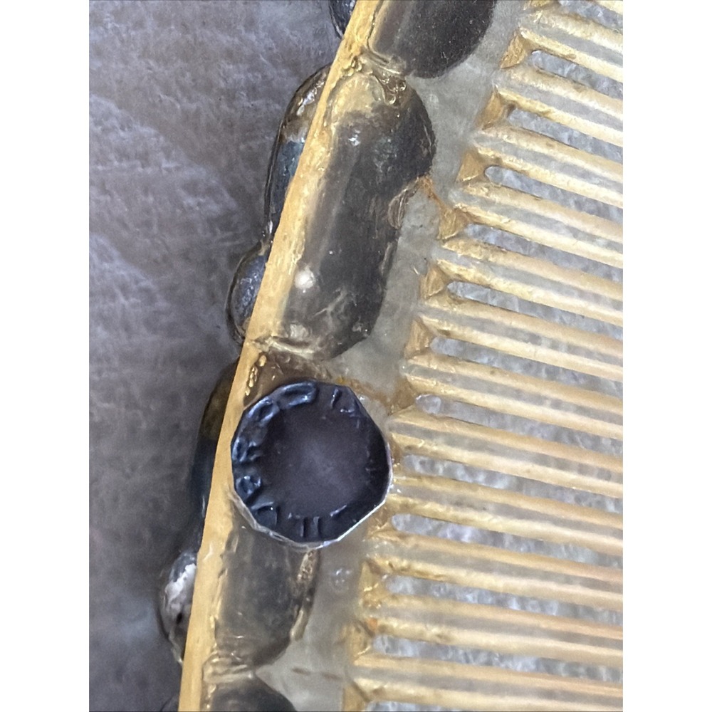 Vintage (2) Mexico 925 Sterling Silver Acrylic Boho Chic Hippie Hair Combs - Picture 3 of 4